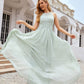 A-line Halter Sleeveless Long/Floor-Length Chiffon Bridesmaid Dresses With Pleated Emilia DEP0025325