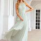 A-line Halter Sleeveless Long/Floor-Length Chiffon Bridesmaid Dresses With Pleated Emilia DEP0025325