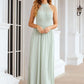 A-line High-Neck Sleeveless Long/Floor-Length Chiffon Bridesmaid Dresses With Pleated Katie DEP0025326