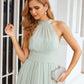 A-line High-Neck Sleeveless Long/Floor-Length Chiffon Bridesmaid Dresses With Pleated Katie DEP0025326