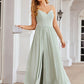 A-line V Neck Sleeveless Long/Floor-Length Chiffon Bridesmaid Dresses With Pleated Split Harper DEP0025327