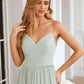 A-line V Neck Sleeveless Long/Floor-Length Chiffon Bridesmaid Dresses With Pleated Split Harper DEP0025327