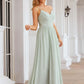 A-line V Neck Sleeveless Long/Floor-Length Chiffon Bridesmaid Dresses With Pleated Split Harper DEP0025327