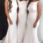 Sheath/Column Bateau Sweep Train Elastic Satin Bridesmaid Dresses Ryann DEP0025328