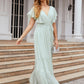 A-line V Neck Short Sleeve Chiffon Long/Floor-Length Bridesmaid Dresses With Pleated Miriam DEP0025331