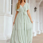 A-line V Neck Short Sleeve Chiffon Long/Floor-Length Bridesmaid Dresses With Pleated Miriam DEP0025331