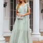 A-line V Neck Short Sleeve Chiffon Long/Floor-Length Bridesmaid Dresses With Pleated Miriam DEP0025331