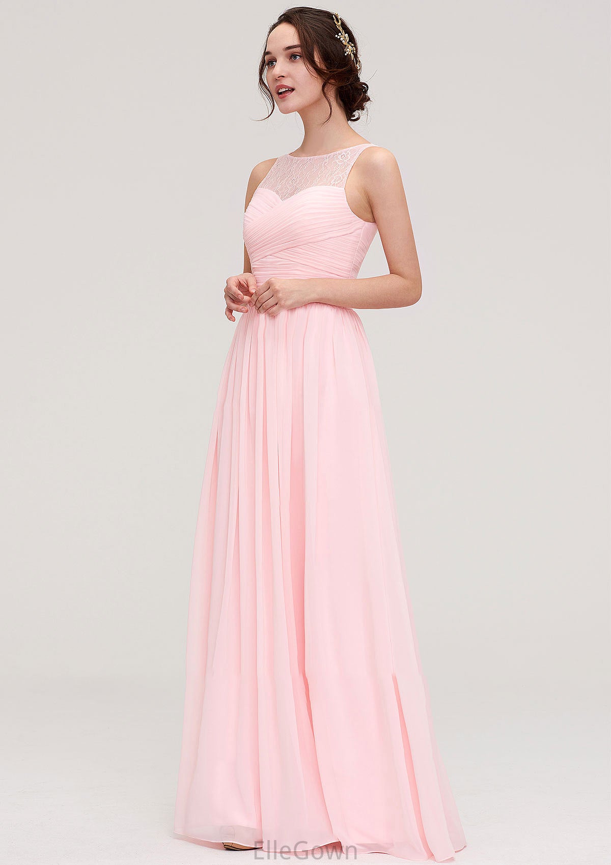 Sleeveless Chiffon A-line/Princess Long/Floor-Length Wedding Party Bridesmaid Dresses With Pleated Lace Jazlyn DEP0025332