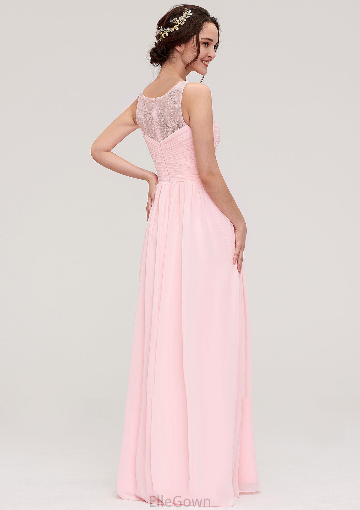 Sleeveless Chiffon A-line/Princess Long/Floor-Length Wedding Party Bridesmaid Dresses With Pleated Lace Jazlyn DEP0025332