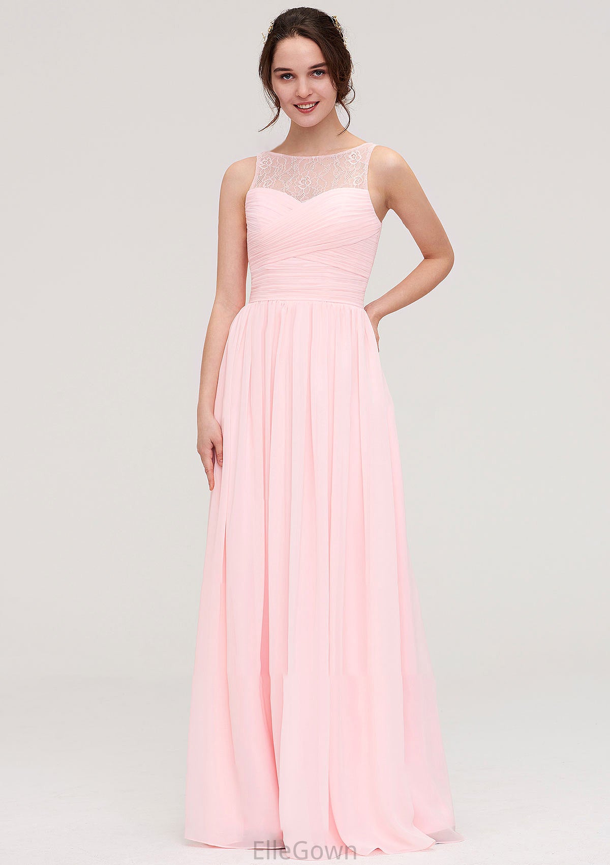 Sleeveless Chiffon A-line/Princess Long/Floor-Length Wedding Party Bridesmaid Dresses With Pleated Lace Jazlyn DEP0025332