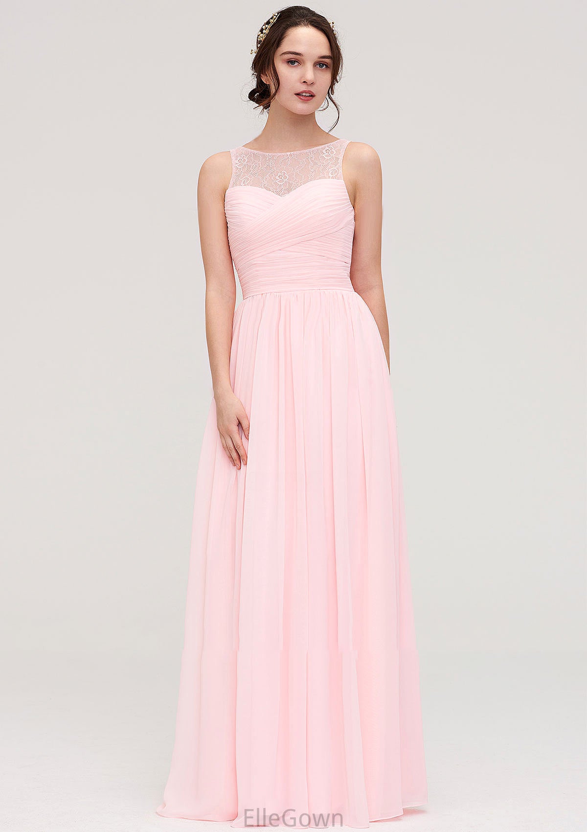 Sleeveless Chiffon A-line/Princess Long/Floor-Length Wedding Party Bridesmaid Dresses With Pleated Lace Jazlyn DEP0025332