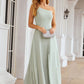 A-line One-Shoulder Sleeveless Long/Floor-Length Chiffon Bridesmaid Dresses With Split Ximena DEP0025333