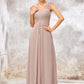 Illusion Neck Long/Floor-Length Chiffon A-line/Princess Bridesmaid Dresses  With Sequins Pleated Beading Jocelyn DEP0025334