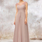 Illusion Neck Long/Floor-Length Chiffon A-line/Princess Bridesmaid Dresses  With Sequins Pleated Beading Jocelyn DEP0025334