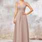 Illusion Neck Long/Floor-Length Chiffon A-line/Princess Bridesmaid Dresses  With Sequins Pleated Beading Jocelyn DEP0025334