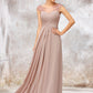 Illusion Neck Long/Floor-Length Chiffon A-line/Princess Bridesmaid Dresses  With Sequins Pleated Beading Jocelyn DEP0025334