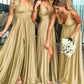 A-Line/Princess V-Neck Sweep Train Jersey Bridesmaid Dresses With Split Front Pleated Waistband Campbell DEP0025336