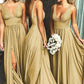 A-Line/Princess V-Neck Sweep Train Jersey Bridesmaid Dresses With Split Front Pleated Waistband Campbell DEP0025336