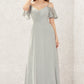 A-line Sweetheart Short Sleeve Long/Floor-Length Chiffon Bridesmaid Dresses With Pleated Susan DEP0025338