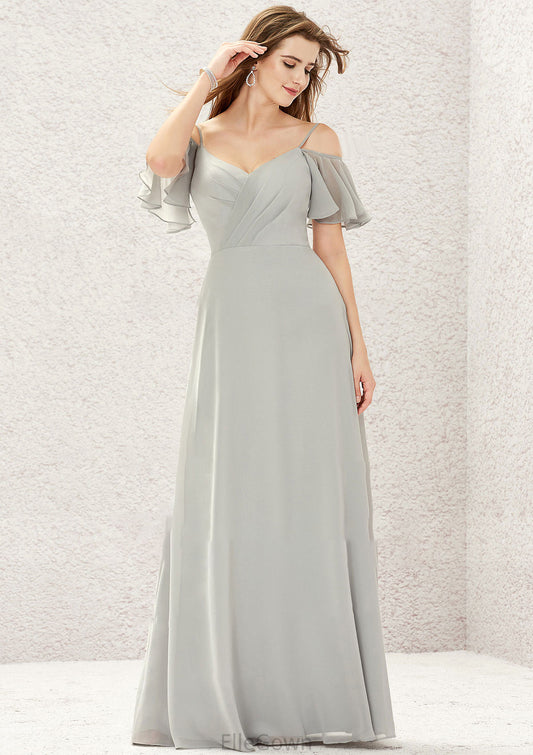 A-line Sweetheart Short Sleeve Long/Floor-Length Chiffon Bridesmaid Dresses With Pleated Susan DEP0025338