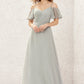 A-line Sweetheart Short Sleeve Long/Floor-Length Chiffon Bridesmaid Dresses With Pleated Susan DEP0025338