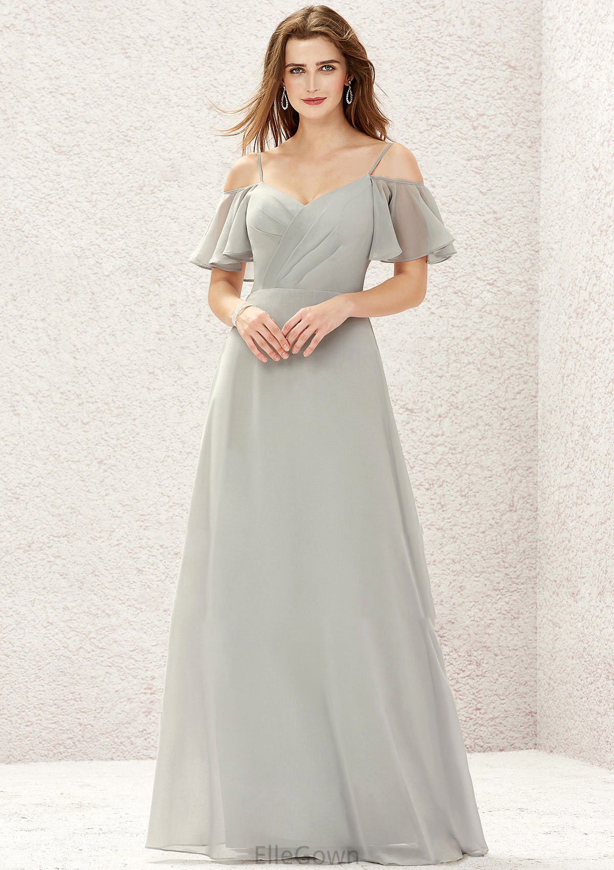 A-line Sweetheart Short Sleeve Long/Floor-Length Chiffon Bridesmaid Dresses With Pleated Susan DEP0025338