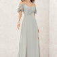 A-line Sweetheart Short Sleeve Long/Floor-Length Chiffon Bridesmaid Dresses With Pleated Susan DEP0025338