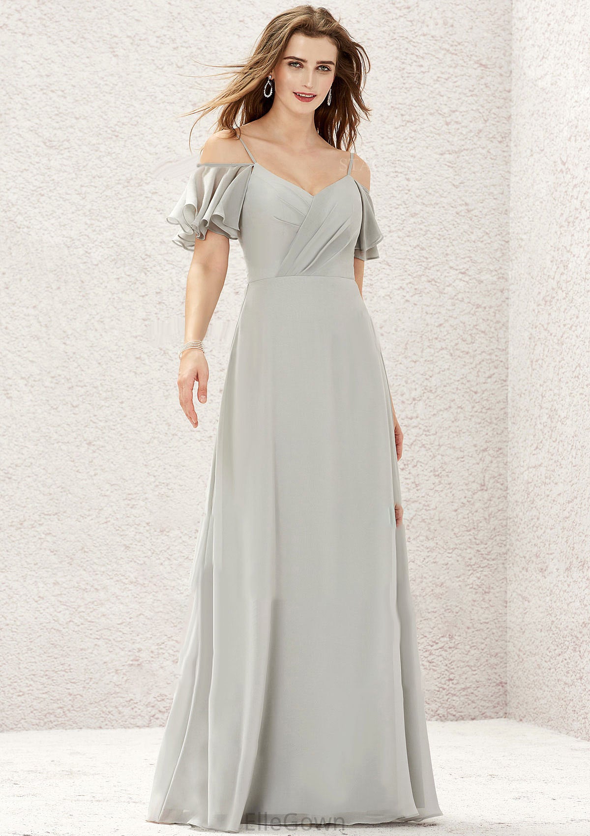 A-line Sweetheart Short Sleeve Long/Floor-Length Chiffon Bridesmaid Dresses With Pleated Susan DEP0025338