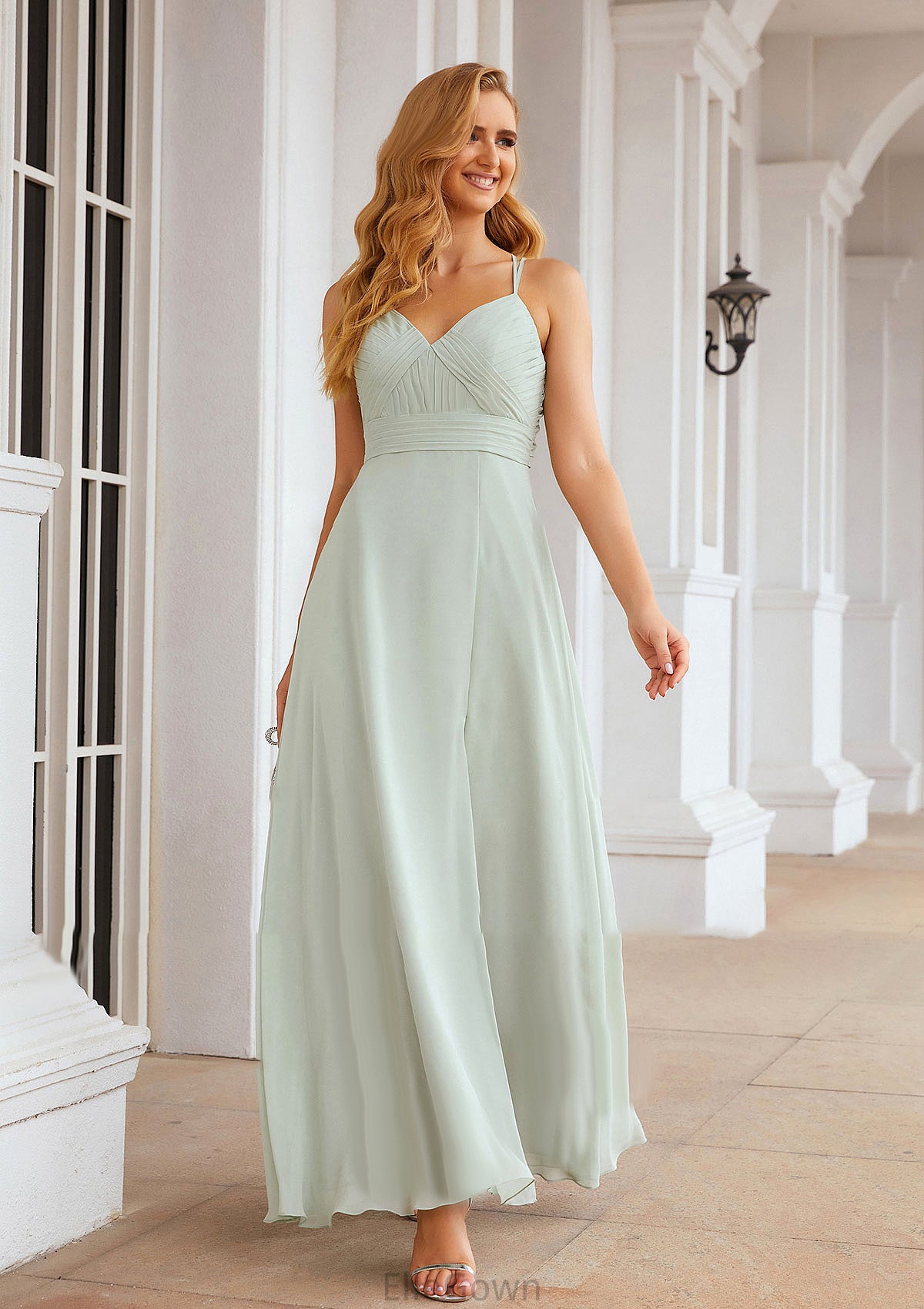 A-line Sweetheart Sleeveless Long/Floor-Length Chiffon Bridesmaid Dresses With Pleated Split.co.uk Hannah DEP0025339