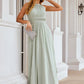 A-line Halter Sleeveless Long/Floor-Length Chiffon Bridesmaid Dresses With Pleated Alyson DEP0025342