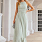 A-line Halter Sleeveless Long/Floor-Length Chiffon Bridesmaid Dresses With Pleated Alyson DEP0025342