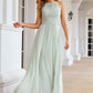 A-line Halter Sleeveless Long/Floor-Length Chiffon Bridesmaid Dresses With Pleated Alyson DEP0025342