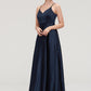 V Neck Sleeveless Long/Floor-Length Satin A-line/Princess Bridesmaid Dresseses Priscilla DEP0025345