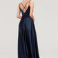 V Neck Sleeveless Long/Floor-Length Satin A-line/Princess Bridesmaid Dresseses Priscilla DEP0025345