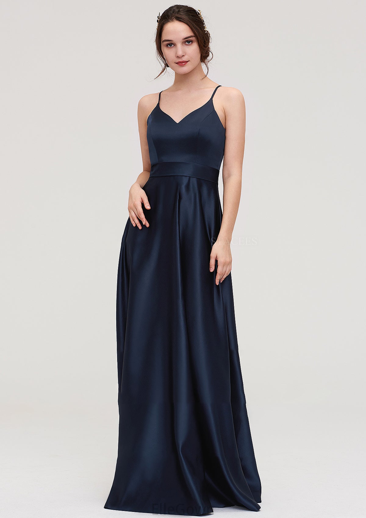 V Neck Sleeveless Long/Floor-Length Satin A-line/Princess Bridesmaid Dresseses Priscilla DEP0025345