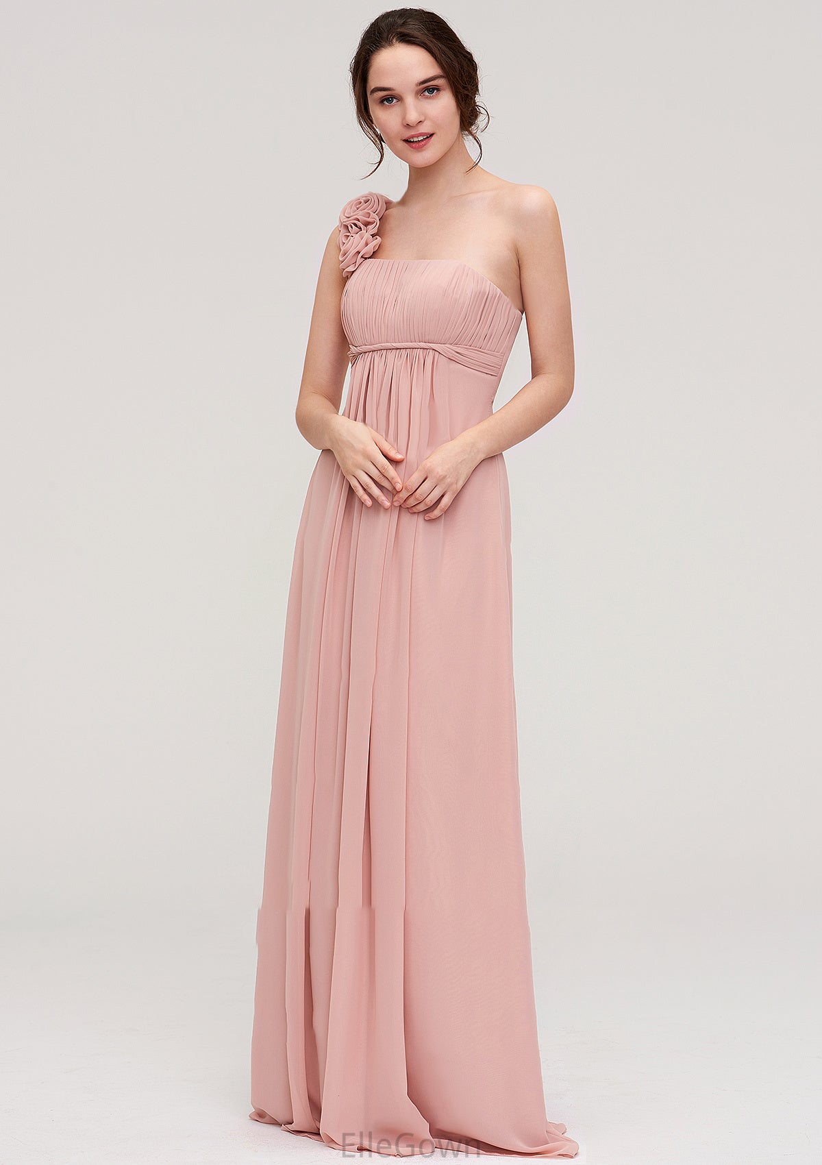 Sleeveless One-Shoulder Long/Floor-Length Chiffon A-line/Princess Bridesmaid Dresses With Pleated Flowers Mimi DEP0025346