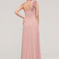 Sleeveless One-Shoulder Long/Floor-Length Chiffon A-line/Princess Bridesmaid Dresses With Pleated Flowers Mimi DEP0025346