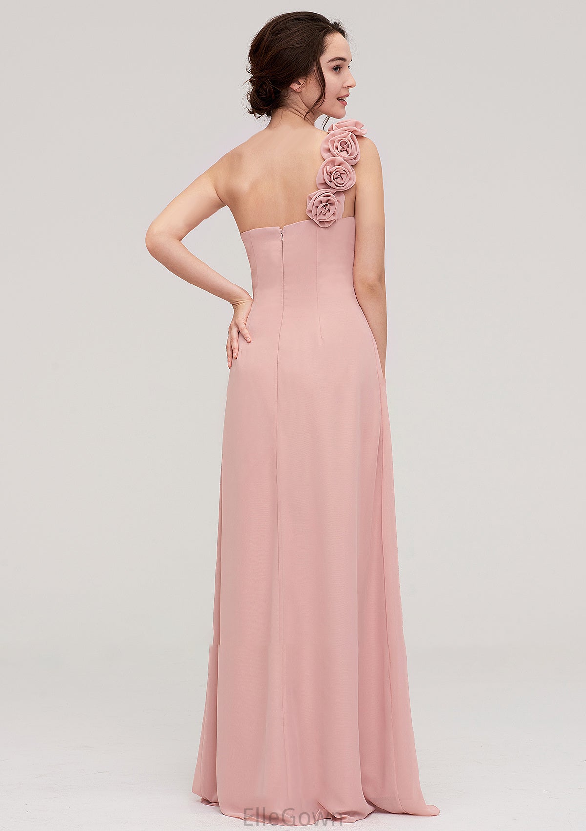 Sleeveless One-Shoulder Long/Floor-Length Chiffon A-line/Princess Bridesmaid Dresses With Pleated Flowers Mimi DEP0025346