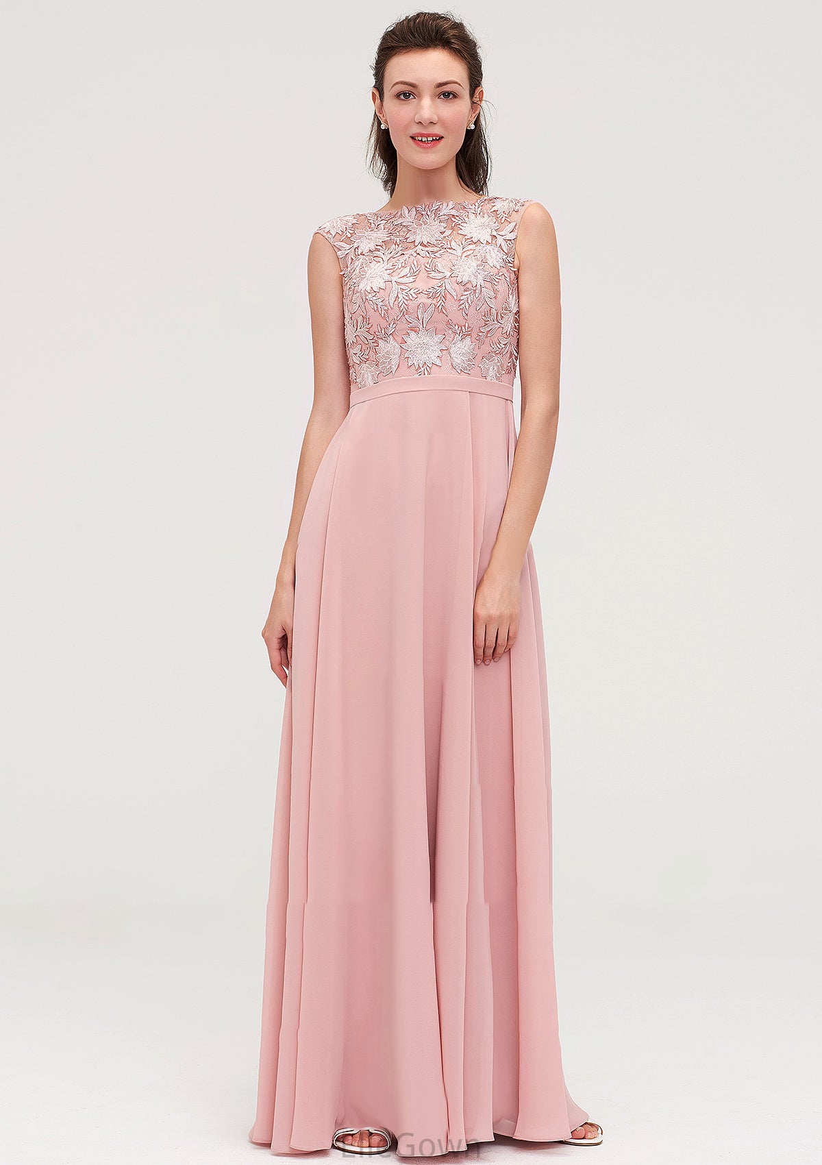 Sleeveless Chiffon A-line/Princess Long/Floor-Length Bridesmaid Dresseses With Sashes Appliqued Bethany DEP0025348