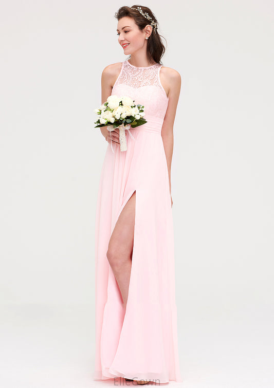 Sleeveless Scoop Neck Chiffon A-line/Princess Long/Floor-Length Bridesmaid Dresseses With Split Lace Alyson DEP0025349