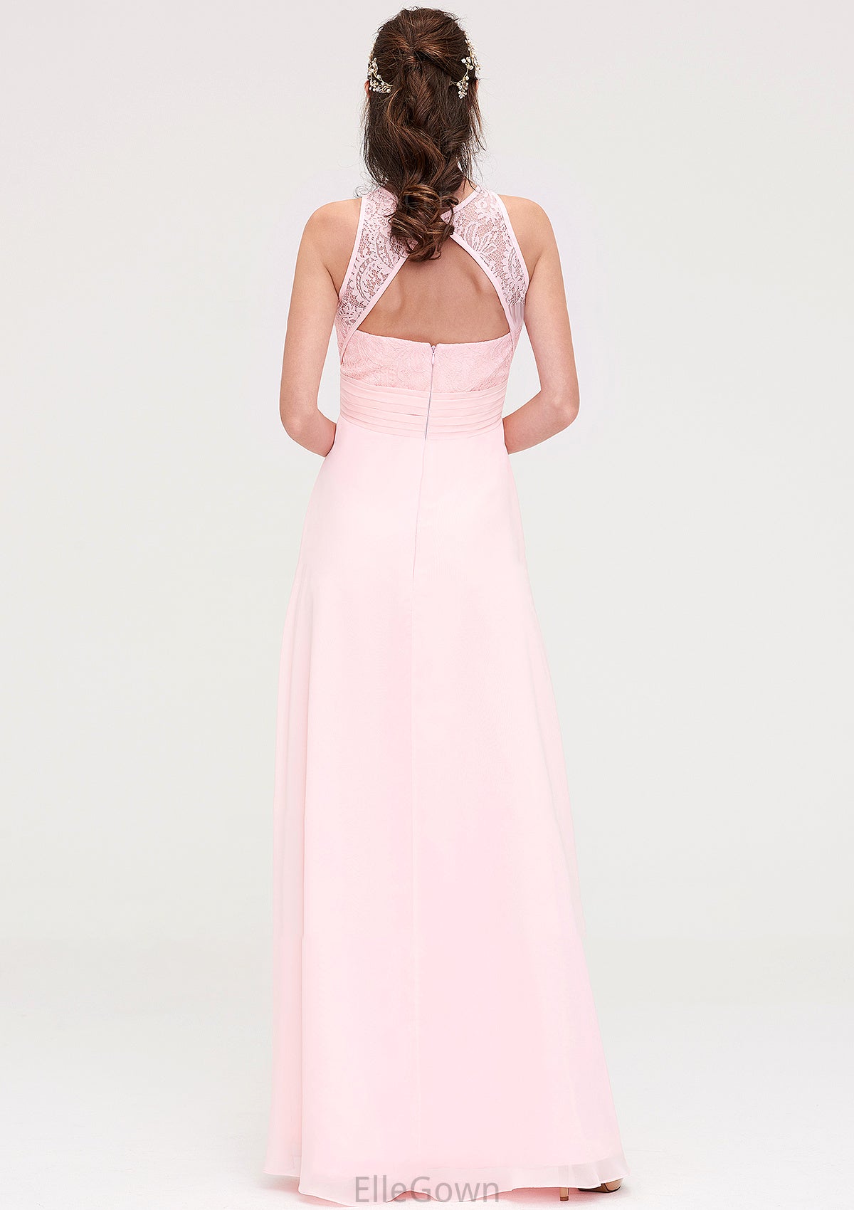 Sleeveless Scoop Neck Chiffon A-line/Princess Long/Floor-Length Bridesmaid Dresseses With Split Lace Alyson DEP0025349