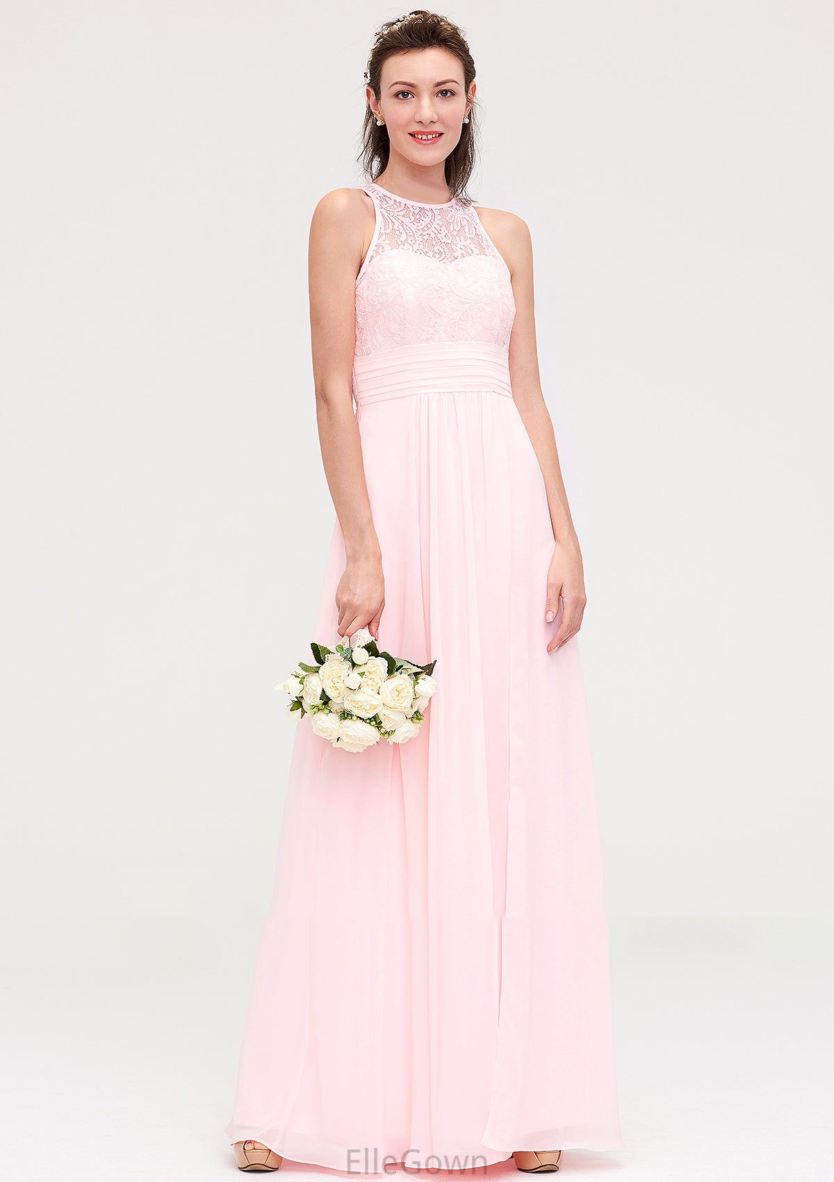 Sleeveless Scoop Neck Chiffon A-line/Princess Long/Floor-Length Bridesmaid Dresseses With Split Lace Alyson DEP0025349