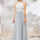 Scoop Neck A-line/Princess Sleeveless Chiffon Long/Floor-Length Bridesmaid Dresses With Lace Sharon DEP0025350