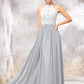 Scoop Neck A-line/Princess Sleeveless Chiffon Long/Floor-Length Bridesmaid Dresses With Lace Sharon DEP0025350