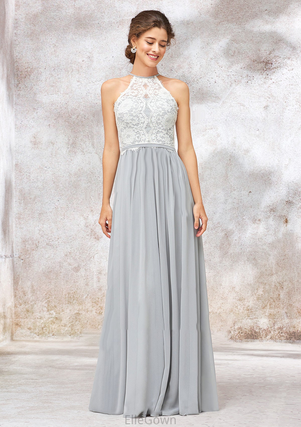 Scoop Neck A-line/Princess Sleeveless Chiffon Long/Floor-Length Bridesmaid Dresses With Lace Sharon DEP0025350