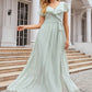 A-line V Neck Short Sleeve Long/Floor-Length Chiffon Bridesmaid Dresses With Sashes Ruffles Nayeli DEP0025352