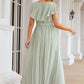 A-line V Neck Short Sleeve Long/Floor-Length Chiffon Bridesmaid Dresses With Sashes Ruffles Nayeli DEP0025352