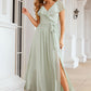 A-line V Neck Short Sleeve Long/Floor-Length Chiffon Bridesmaid Dresses With Sashes Ruffles Nayeli DEP0025352