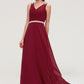 V Neck Sleeveless Chiffon A-line/Princess Long/Floor-Length Bridesmaid Dresseses With Waistband Beading Pleated Nita DEP0025355