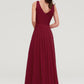 V Neck Sleeveless Chiffon A-line/Princess Long/Floor-Length Bridesmaid Dresseses With Waistband Beading Pleated Nita DEP0025355